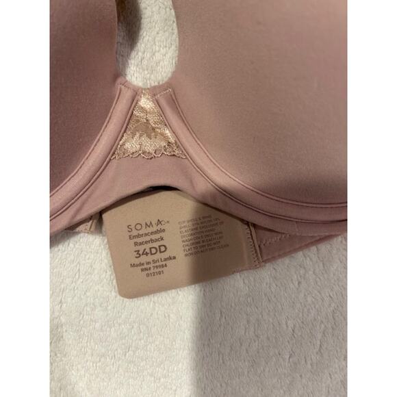 SOMA Nude Embraceable Geo Lace Racerback Full Coverage Bra padded underwire 34DD - Picture 3 of 7